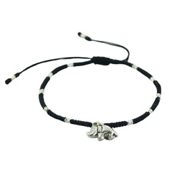 Antiqued Silver Elephant & Cylinder Beads Macrame Bracelet 