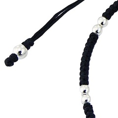 Silver Fish Bone & Sphere Beads Macrame Waxed Cotton Bracelet 3