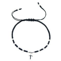 Macrame Bracelet 925 Silver Cross Charm & Spherical Beads