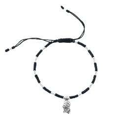 Silver Fish & Spherical Beads Macrame Waxed Cotton Bracelet