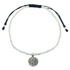 Antiqued Silver Leaf Charm Small Beads Macrame Bracelet by BeYindi
