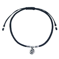 Macrame Bracelet Sterling Silver Tibetan Twirl Charm & Beads