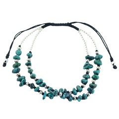 Turquoise Gemstones & Silver Beads in Macrame Bracelet
