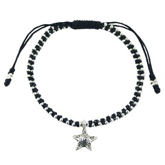 Silver Star Ornament & Small Beads In Macrame Bracelet