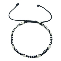 Double Row Macrame Bracelet with Silver Discs & Circle Beads 