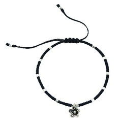 Antiqued Design Macrame Bracelet Silver Flower & Beads by BeYindi