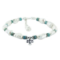 Freshwater Pearl Bracelet Turquoise Silver Beads with Antiqued Cross 2