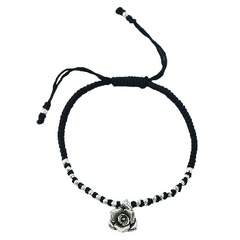 Macrame Wax Cotton Bracelet With Silver Flower Charm & Beads by BeYindi