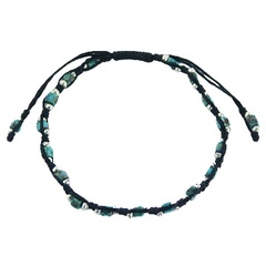 Macrame Wax Cotton Bracelet Turquoise & Floral Silver Beads 