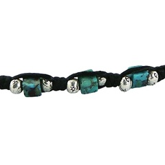 Macrame Wax Cotton Bracelet Turquoise & Floral Silver Beads 2