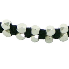 Unisex Macrame Bracelet Double Rows Silver Faceted Beads 2