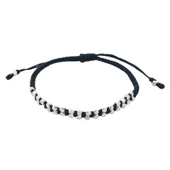 Unisex Macrame Bracelet Double Rows Silver Faceted Beads 