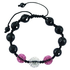 Shamballa Bracelet Black Agate & Czech Crystal Spheres
