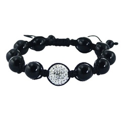 Shamballa Bracelet Black Agate & Vivid Czech Crystal Sphere 