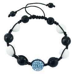 Black, White Agate & Czech Crystal Spheres Shamballa Bracelet