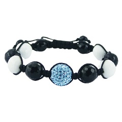 Black, White Agate & Czech Crystal Spheres Shamballa Bracelet 