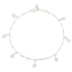 Airy Sterling Silver Charm Anklet with Floral Charms