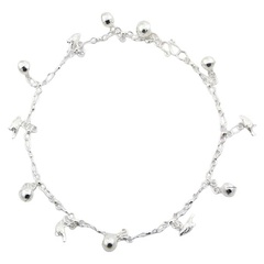 Sweet Little Bird Charms & Spheres Sterling Silver Anklet by BeYindi