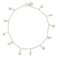 Cute Dolphin Charms & Spheres On Fine Chain Silver Anklet