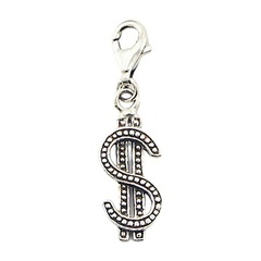 Antiqued Ornate Silver Dollar Charm On Lobster Clap