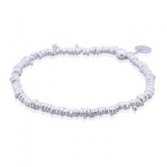 Sterling Silver Mixed-shape Beads Stretch Bracelet