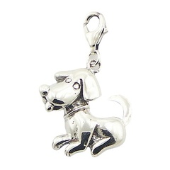 Cute Puppy Sterling Silver Dog Charm With Collar