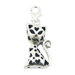 Sterling Silver Openwork Pussy Cat Open Hearts Charm