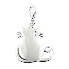 Kitten Charm Sterling Silver Cat Back With Tail & Whiskers