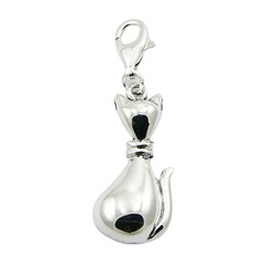 Adorable Sitting Cat Charm Back View With Tail High & Collar