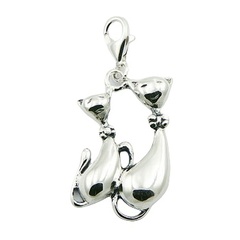Shiny Sterling Silver "Two Cats" Charm Pendant by BeYindi