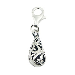 Ajoure Sterling Silver Vintage Style Puffed Tear Drop Charm
