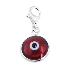 Double Sided Wine Red Glass 925 Silver Evil Eye Charm