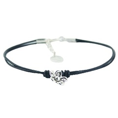 Cute 925 Silver Flower Leather Bracelet Spring Clasp with Chain 