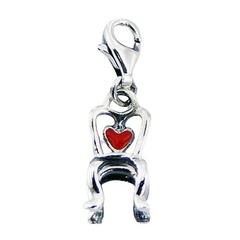 Cute Mini-Throne Enameled Heart 925 Silver Clip-On Charm