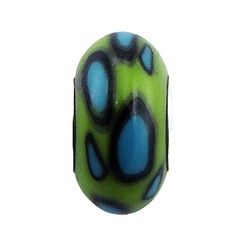 Lime Green Fimo Bead Hand Painted Light Blue Drops