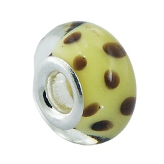 Creamy Honey Colored Murano Glass Bead Soft Brown Dots 