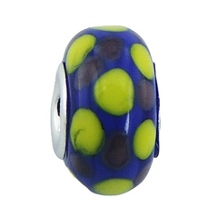 Handmade Charming Blue Murano Glass Bead Yellow Dots 