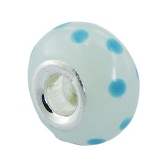 Dainty Milky White Murano Glass Bead Ice Blue Cute Dots 