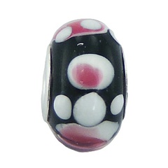 Gorgeous White Pink Dots On Black Murano Glass Bead
