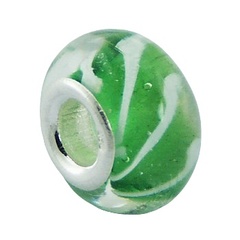 Lime Green White Stripes Transparent Murano Glass Bead 