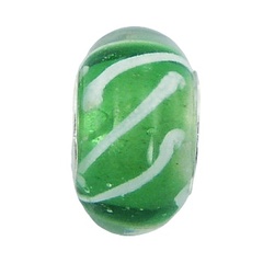 Lime Green White Stripes Transparent Murano Glass Bead by BeYindi