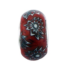 Wild Flowers Red Murano Glass Bead Sterling Silver Core