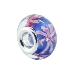 Handmade Vivid Blue Pink Flowers Murano Glass Bead 