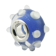 Transparent  Murano Glass Bead White Bubbles Relief On Blue 