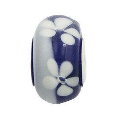 Frosty White Blue Murano Glass Bead White Fancy Flowers by BeYindi