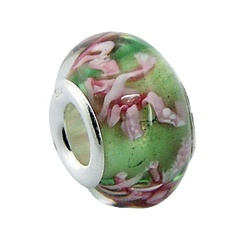 Soft Green Pink Entangled Ribbons Murano Glass Bead 