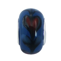 Red Hearts Floating In Blue Murano Glass Bead Handmade