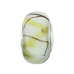 Zigzag Yellow Bands In White Transparent Murano Glass Bead