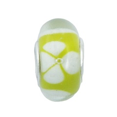 White Flower Cups In Yellow Transparent Murano Glass Bead by BeYindi