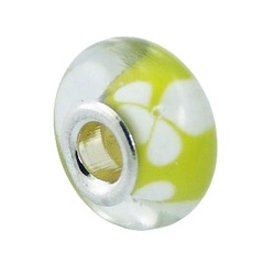 White Flower Cups In Yellow Transparent Murano Glass Bead 